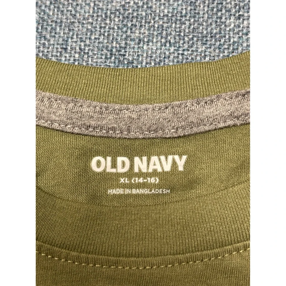 Old Navy Boys XL 14-16 Long Sleeve Tee Olive Green Crew Neck Solid Shirt